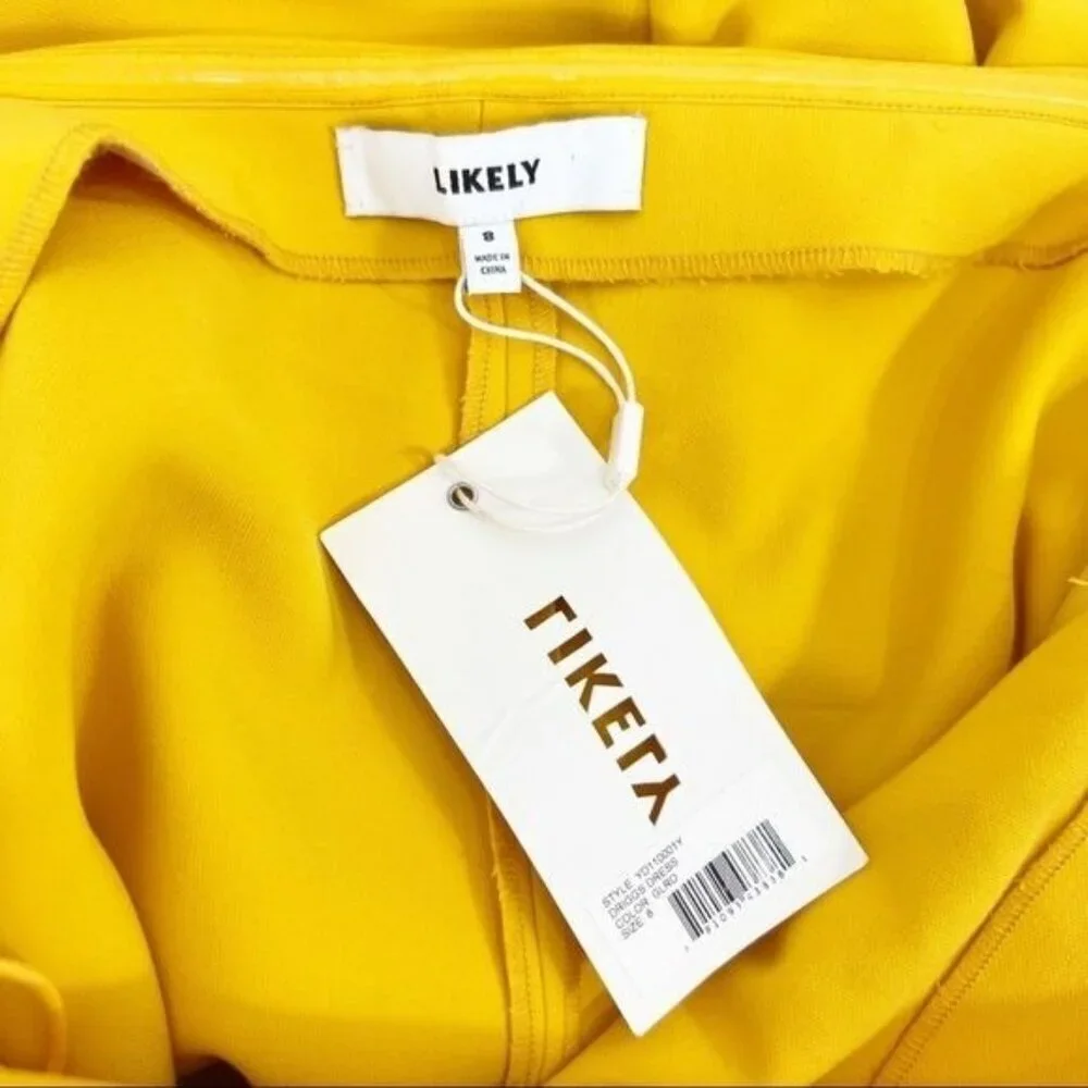 LIKELY Driggs Dress Goldenrod Yellow Strapless Revolve Cocktail Midi Size 8 NWT